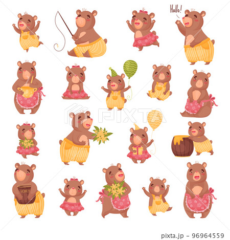 Funny Bear Woodland Character Engaged in Different Activity Big Vector Set 96964559
