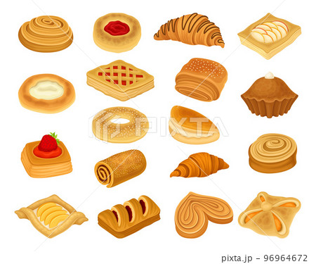 Bakery and Pastry Products with Sweet Buns with Filling Big Vector Set Bakery and Pastry Products with Sweet Buns with Filling Big Vector Set 96964672