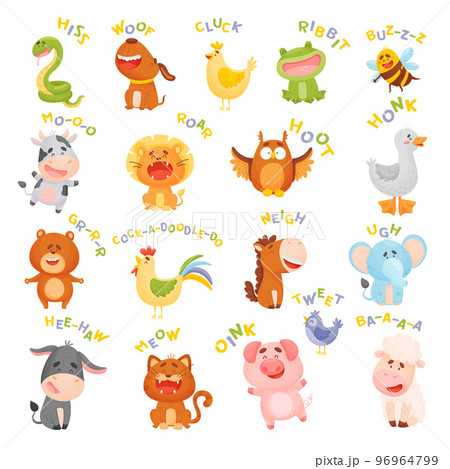 Cute Animal Making Sounds Uttering Sounds Big Vector Set 96964799