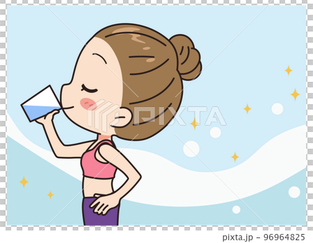 一名年輕女子飲用水的插圖 一名年輕女子飲用水的插圖 96964825