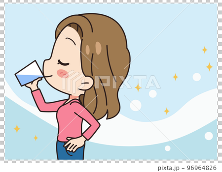 一名年輕女子飲用水的插圖 一名年輕女子飲用水的插圖 96964826