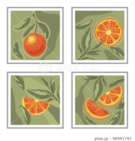 Set of modern posters with oranges fruits Set of modern posters with oranges fruits 96965792