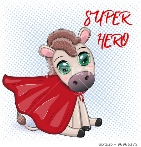 Cute donkey superhero in a red lifeguard cape 96966375