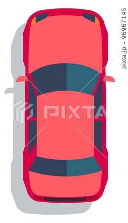 Red car top view. City road transport Red car top view. City road transport 96967145