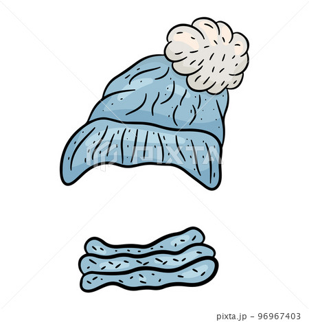 Warm knitted blue hat with boubone and scarf 96967403