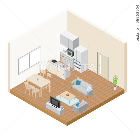 アイソメトリック_リビングの俯瞰イラスト アイソメトリック_リビングの俯瞰イラスト 96968954