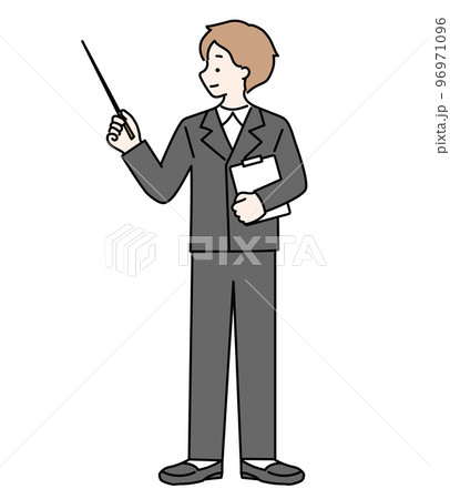 説明するスーツの男性イラスト 96971096