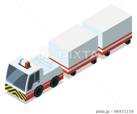 Airport tractor icon. Baggage transport. Isometric vehicle Airport tractor icon. Baggage transport. Isometric vehicle 96971159
