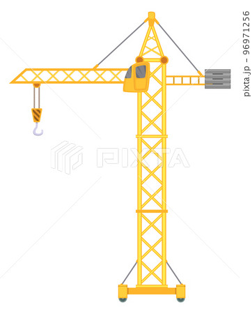Construction crane icon. Cartoon heavy lifting machine 96971256