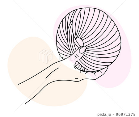 Knitting icon, female hands hold a skein of threads. Line art, sketch, clip art, vector Knitting icon, female hands hold a skein of threads. Line art, sketch, clip art, vector 96971278