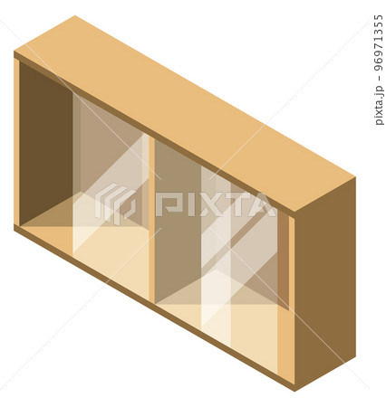 Glass cabinet icon. Isometric wooden home storage 96971355