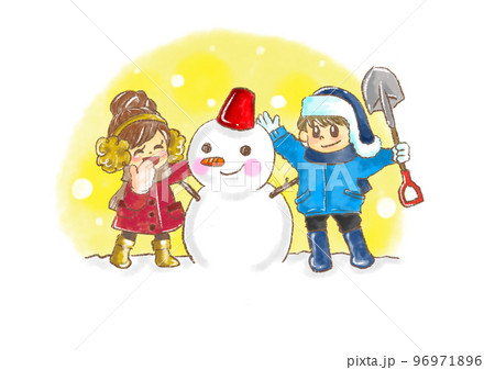 雪だるまを作る子ども達 雪だるまを作る子ども達 96971896