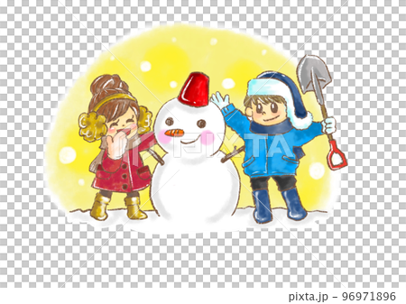 雪だるまを作る子ども達 雪だるまを作る子ども達 96971896