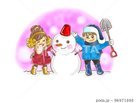 雪だるまを作る子ども達 雪だるまを作る子ども達 96971898
