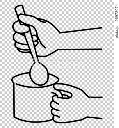 Illustration material of a hand holding a mug and a spoon Illustration material of a hand holding a mug and a spoon 96972074