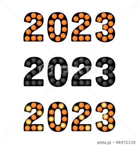 Happy New Year 2023 marquee lights text template with white background. Happy New Year 2023 marquee lights text template with white background. 96972138