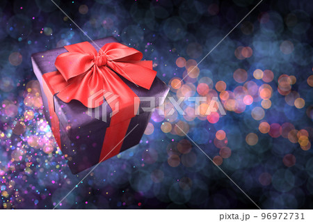 Christmas gift decoration on a blue bokeh light background. 3d 96972731