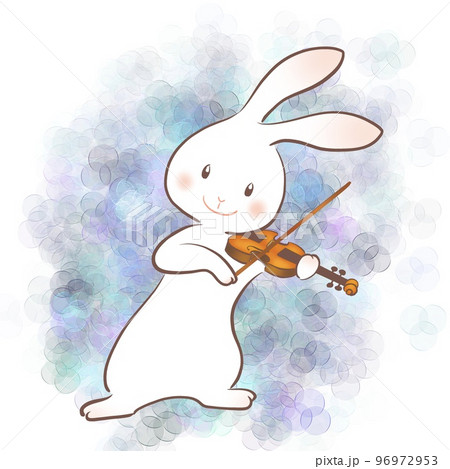 ウサギが楽しそうにバイオリンを弾いているイラストのイラスト素材
