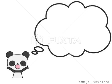喜んでいる上半身のパンダさんとシンプルなもこもこフキダシ 96973778