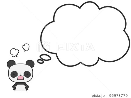 怒っている上半身のパンダさんとシンプルなもこもこフキダシ 96973779