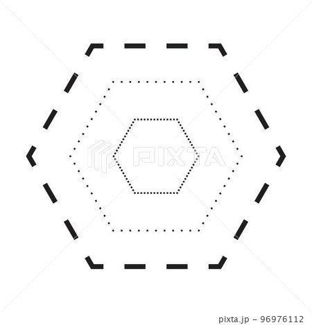 Tracing hexagon shape symbol, dashed and dotted broken line element for preschool, kindergarten and Montessori kids prewriting, drawing and cutting practice activities in vector illustration 96976112
