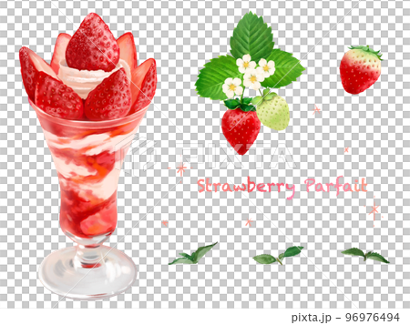 Strawberry fresh cream strawberry parfait and mint illustration set 96976494