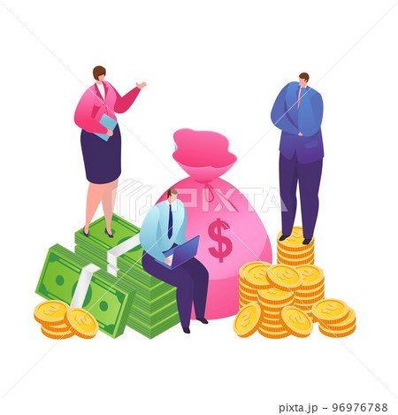 Income increased, profit or financial growth concept vector illustration. Stack of money up arrow and gold coins, dollars. 96976788