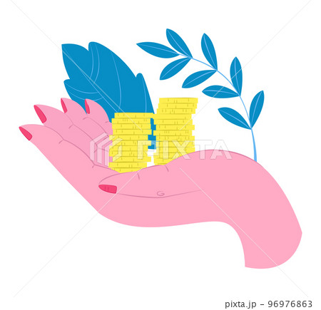 Hand holding golden coins concept on white background vector illustartion. Taxpayer or investing business concept 96976863