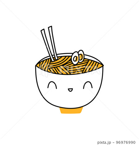 Cartoon Cute Ramen Bowl. Funny noodle bowl face isolated. Kawaii vector illustration 96976990