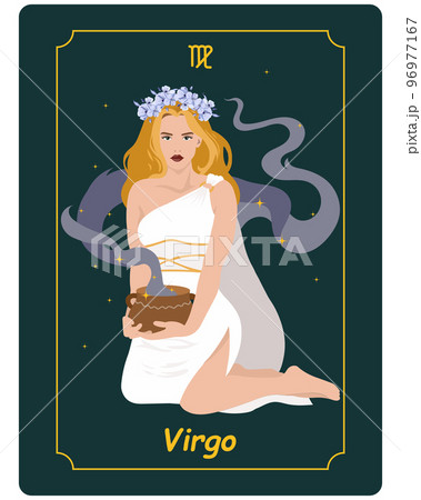 Astrological zodiac sign Virgo, a beautiful magical woman with a magical decoction on a gentle background with stars. Poster, clip, tarot	 96977167
