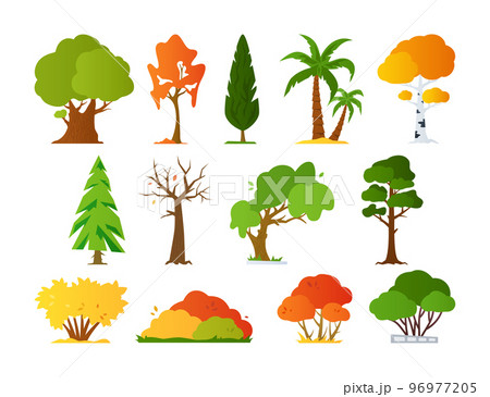 Summer and autumn trees - flat design style objects set 96977205