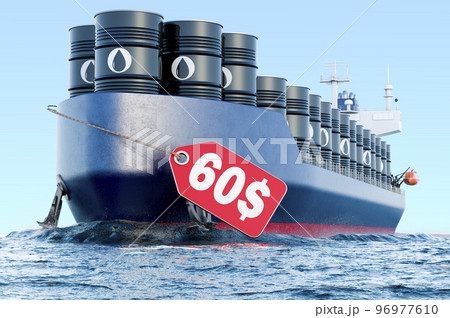 Oil tanker with 60 dollar price tag, 3D rendering 96977610