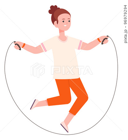Happy girl jumping on skipping rope. Active child Happy girl jumping on skipping rope. Active child 96979294