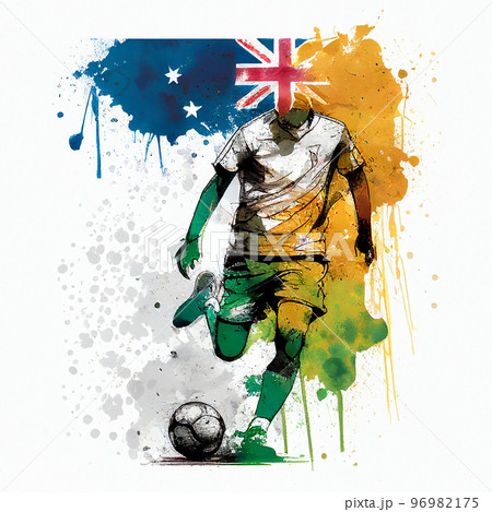 Australian soccer poster. Abstract Australia football background. Australian national football player. Australia soccer team 96982175