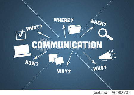 Communication concept. Illustration with icons and keywords on a blue background Communication concept. Illustration with icons and keywords on a blue background 96982782