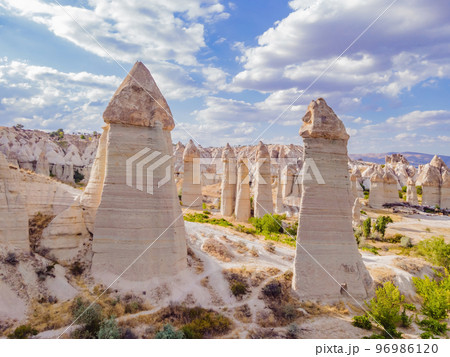 Unique geological formations in Love Valley in Cappadocia, popular travel destination in Turkey Unique geological formations in Love Valley in Cappadocia, popular travel destination in Turkey 96986120