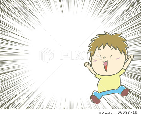 笑顔　笑う　飛ぶ　飛び上がる　男の子　集中線 96988719