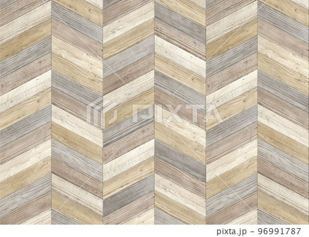 壁と床のウッドパターン、ライトカラーのフレンチヘリンボーン 96991787