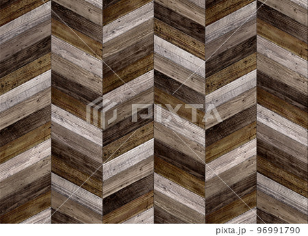 壁と床のウッドパターン、マルチカラーのフレンチヘリンボーン 96991790