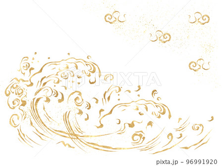 金箔の荒波と筆書き背景 金箔の荒波と筆書き背景 96991920