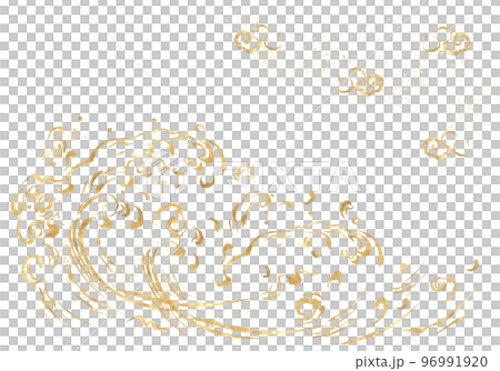金箔の荒波と筆書き背景 金箔の荒波と筆書き背景 96991920