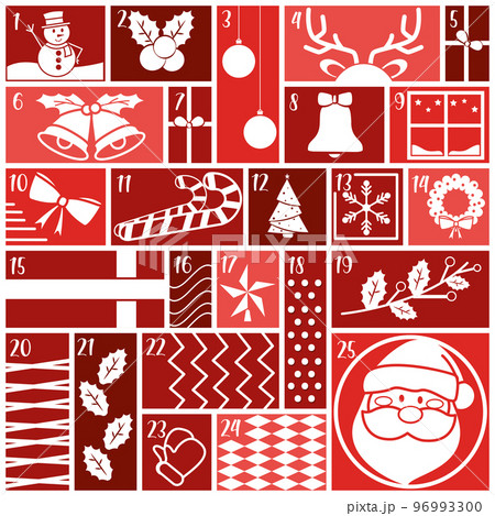 Red advent calendar with different christmas...のイラスト素材 [96993300] - PIXTA