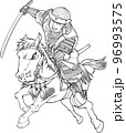 騎馬で突撃する戦国武将【線画・白黒】 96993575