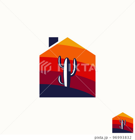 Simple and unique cactus desert on front or middle house home like paint wall image graphic icon logo design abstract concept vector stock. Can be used as symbol related to botany or property 96993832