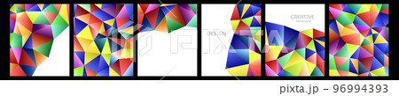 Set of vector cover notebook design. Abstract rainbow minimal triangles halftone template design for notebook paper, copybook brochures, book, magazine. Planner and diary cover for print Set of vector cover notebook design. Abstract rainbow minimal triangles halftone template design for notebook paper, copybook brochures, book, magazine. Planner and diary cover for print 96994393