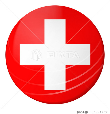 Glass light ball with flag of Switzerland. Round sphere, template icon. Swiss national symbol. Glossy realistic ball, 3D abstract vector illustration highlighted on a white background. Big bubble. 96994529