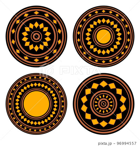 Geometric aboriginal art icon. Ethnic tribal rounded ornament. Afican, australian motiph. Dots painting. Vector illustration, template design for cloth, card, fabric 96994557