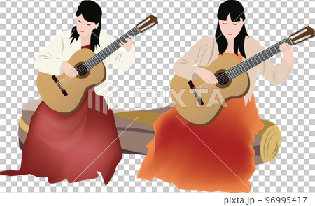 Woman playing classical guitar Woman playing classical guitar 96995417