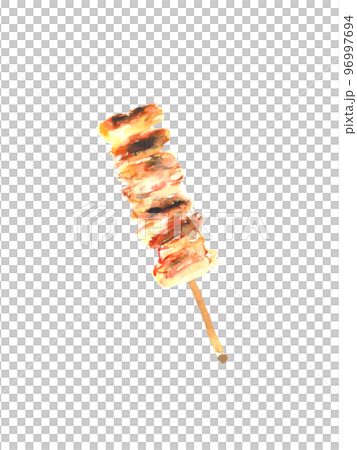 Illustration of chicken skin skewers painted by watercolor 96997694