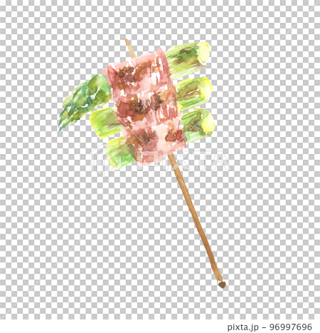 水彩畫的蘆筍培根串插圖 96997696